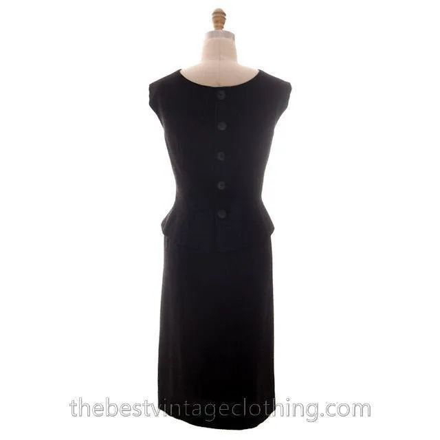 Vintage Norell 2PC Sleeveless Suit Designer Black Wool Boucle Stunning Fit Medium