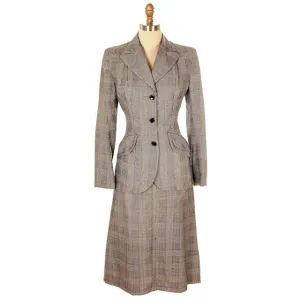 Vintage Suit Plaid Wool Pencil Skirt 1940s New w/Tags Womens
