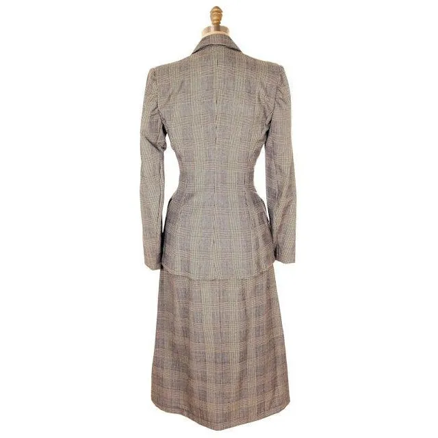 Vintage Suit Plaid Wool Pencil Skirt 1940s New w/Tags Womens