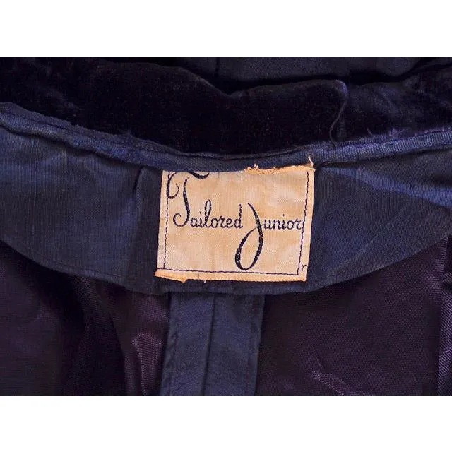 Vintage Womens Blue Silk Day Suit with Great Sleeves 1940s Sz 6 Tailored Junior
