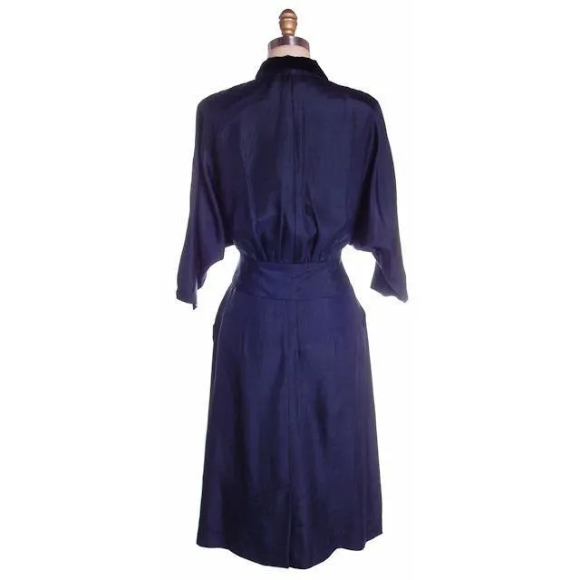 Vintage Womens Blue Silk Day Suit with Great Sleeves 1940s Sz 6 Tailored Junior