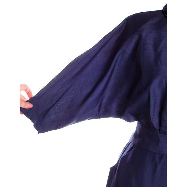 Vintage Womens Blue Silk Day Suit with Great Sleeves 1940s Sz 6 Tailored Junior