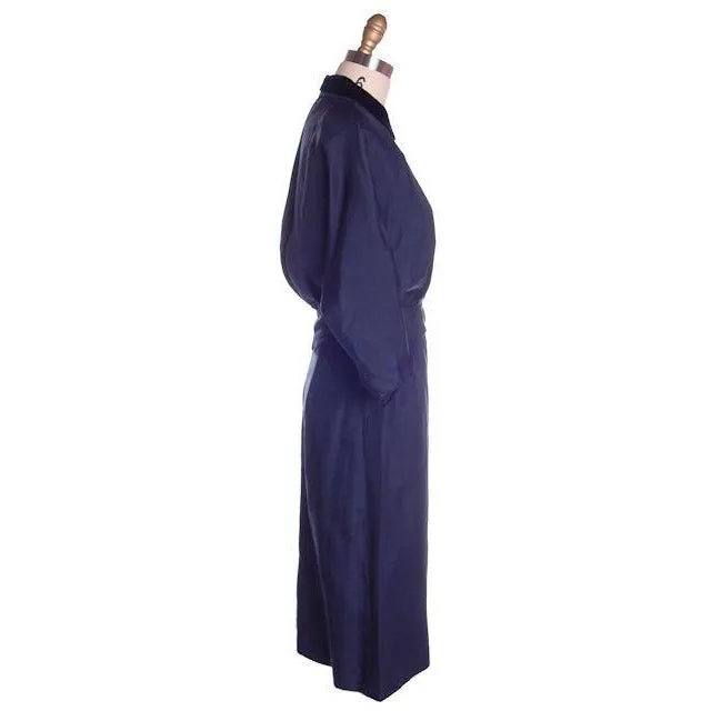 Vintage Womens Blue Silk Day Suit with Great Sleeves 1940s Sz 6 Tailored Junior