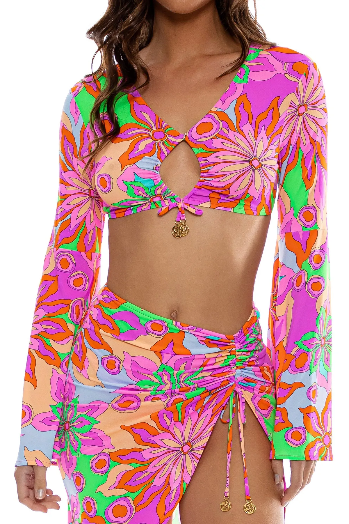 VIVI IL MOMENTO - Drawstring Loop Crop Top & Drawstring Tulip Skirt • Multicolor