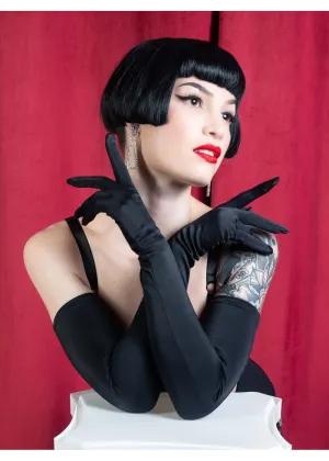 What Katie Did Long Satin Gloves Zwart