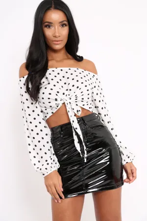 White Bardot  Polka Dot Crop Top - Elin