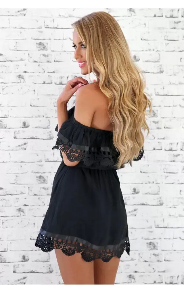 White Lace Stitching Off Shoulder Strapless Dress