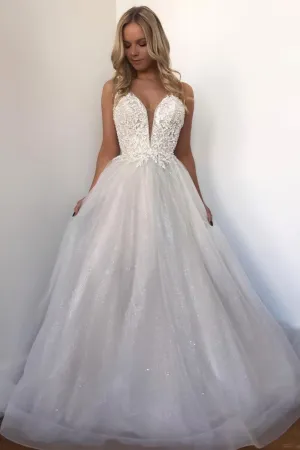 White sweetheart tulle lace long prom dress, white lace evening dress