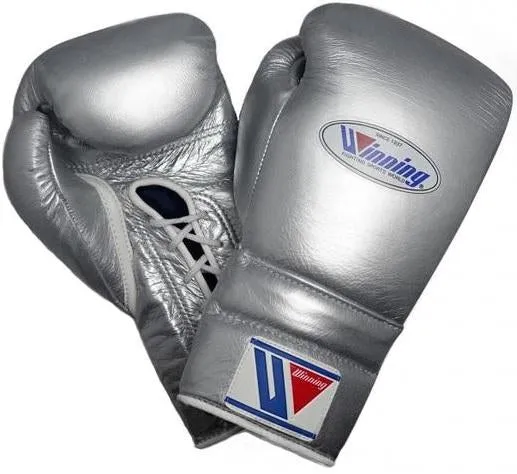 Winning Lace-up Boxing Gloves - Silver