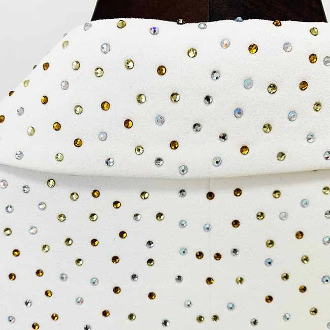 Women White Bling Bling Hot Drill Studs Fitted Blazer   Mini Skirt Suit White