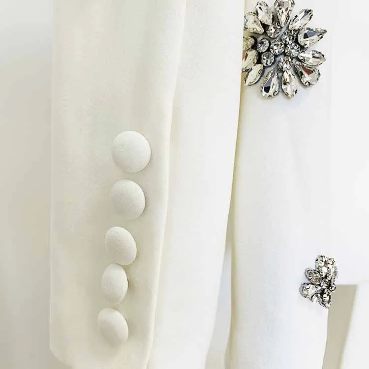 Women's Crystal Embellished Flared Pantsuit White Formal Suit Wedding Outfit