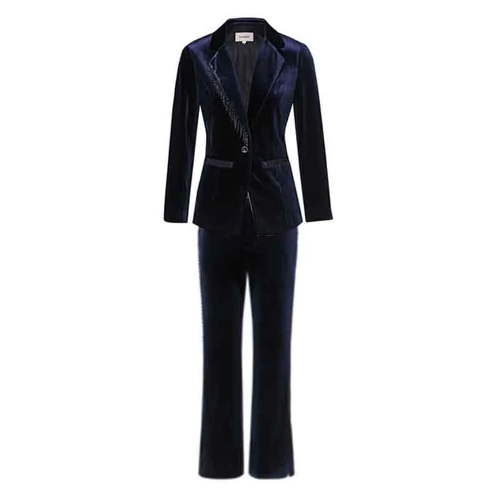 Women's Dark Purple Velvet Pant Suits Set Ladies Tuxedos Formal Party Suit