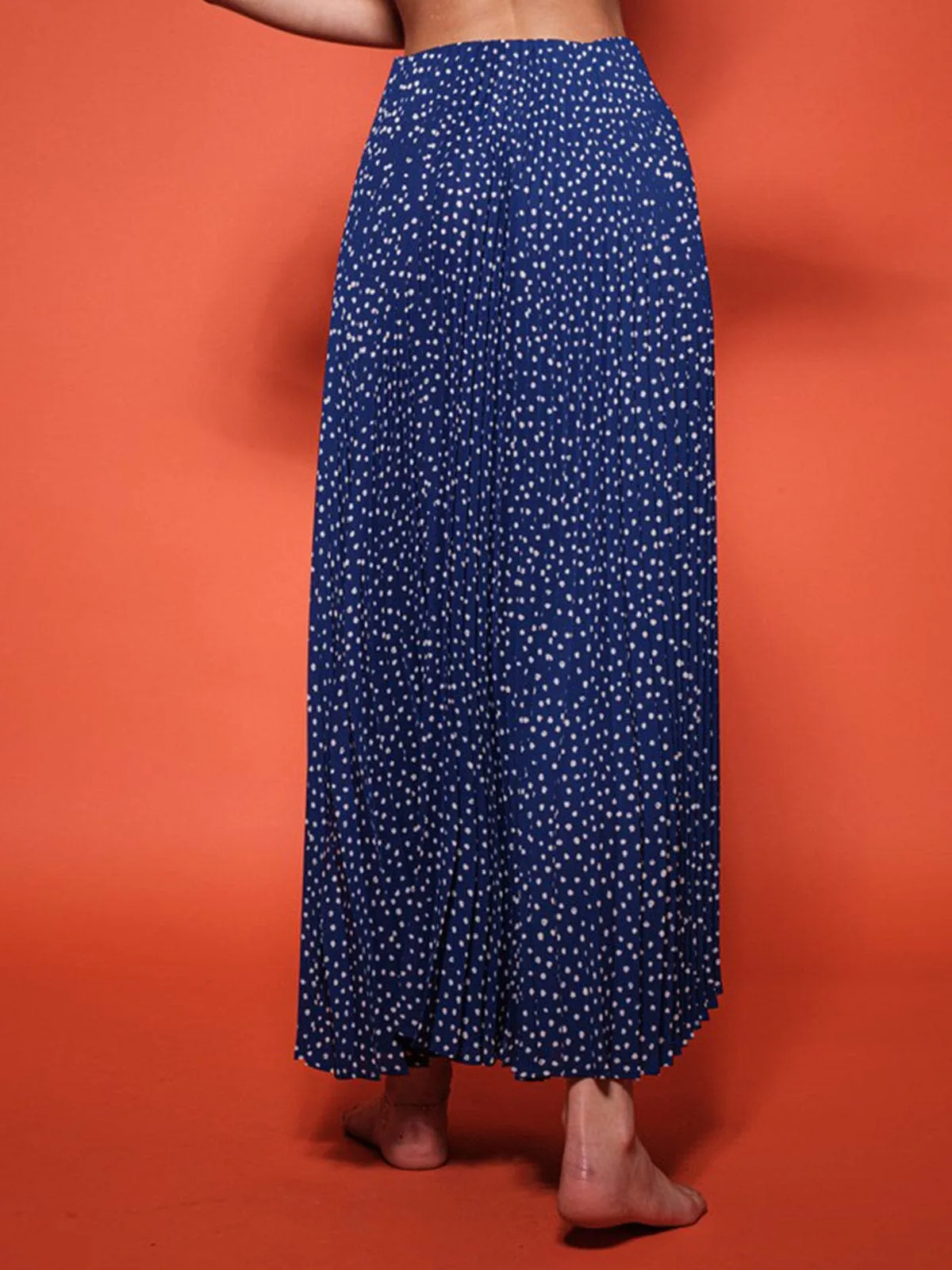 WOMEN'S ELASTIC WAIST PLEATED POLKA DOTS MAXI SKIRT