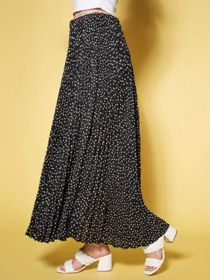 WOMEN'S ELASTIC WAIST PLEATED POLKA DOTS MAXI SKIRT
