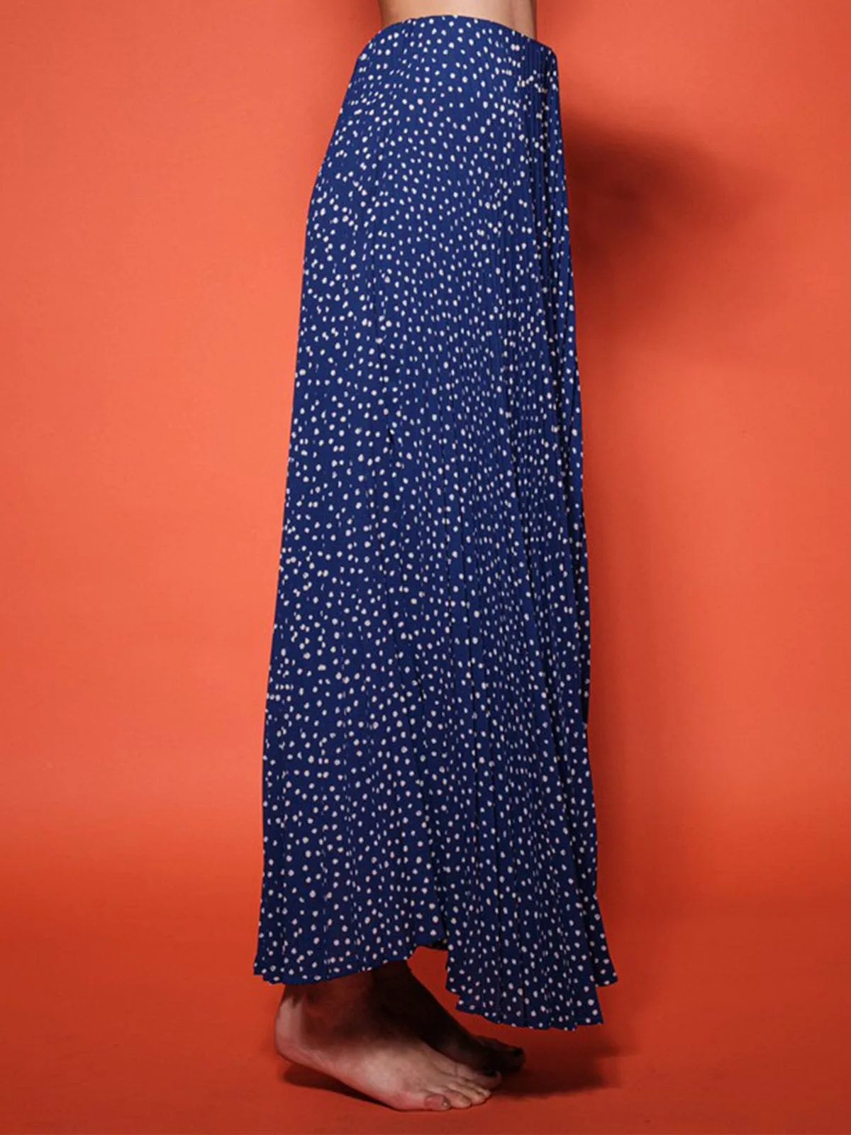 WOMEN'S ELASTIC WAIST PLEATED POLKA DOTS MAXI SKIRT