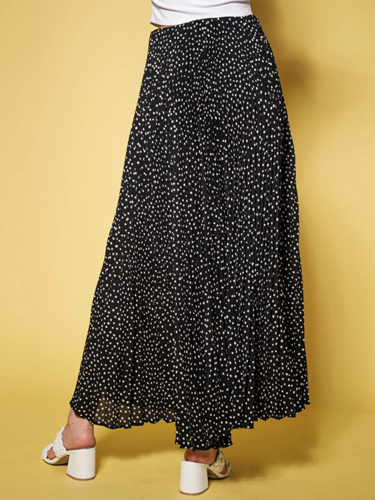 WOMEN'S ELASTIC WAIST PLEATED POLKA DOTS MAXI SKIRT