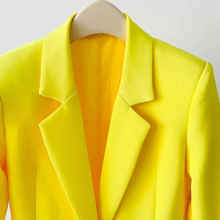 Women's Fitted Yellow Short Blazer    Mini Skirt Suit