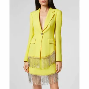 Women's Fitted Yellow Short Blazer    Mini Skirt Suit