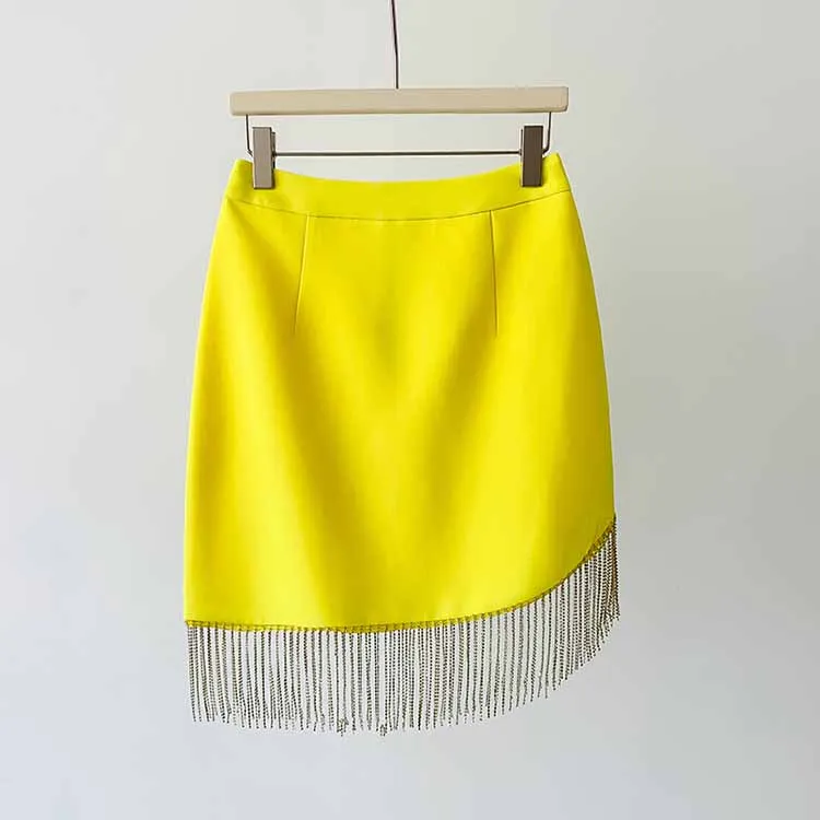 Women's Fitted Yellow Short Blazer    Mini Skirt Suit