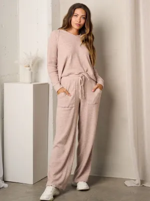 WOMEN'S LONG SLEEVE HOODED TOP & POCKETS WIDE LEG PANTS SET