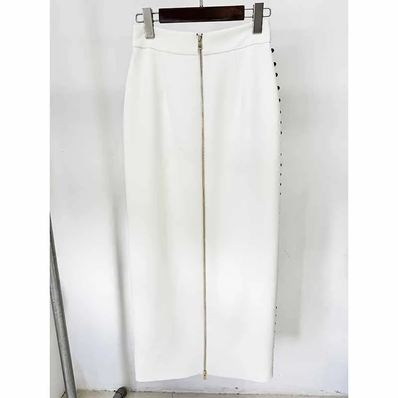 Women's Pearl Beaded Cocktail Skirt Suit White Two-Piece Long Skirt Suit