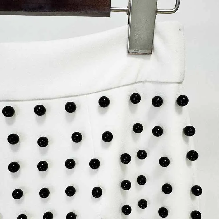 Women's Pearl Beaded Cocktail Skirt Suit White Two-Piece Long Skirt Suit