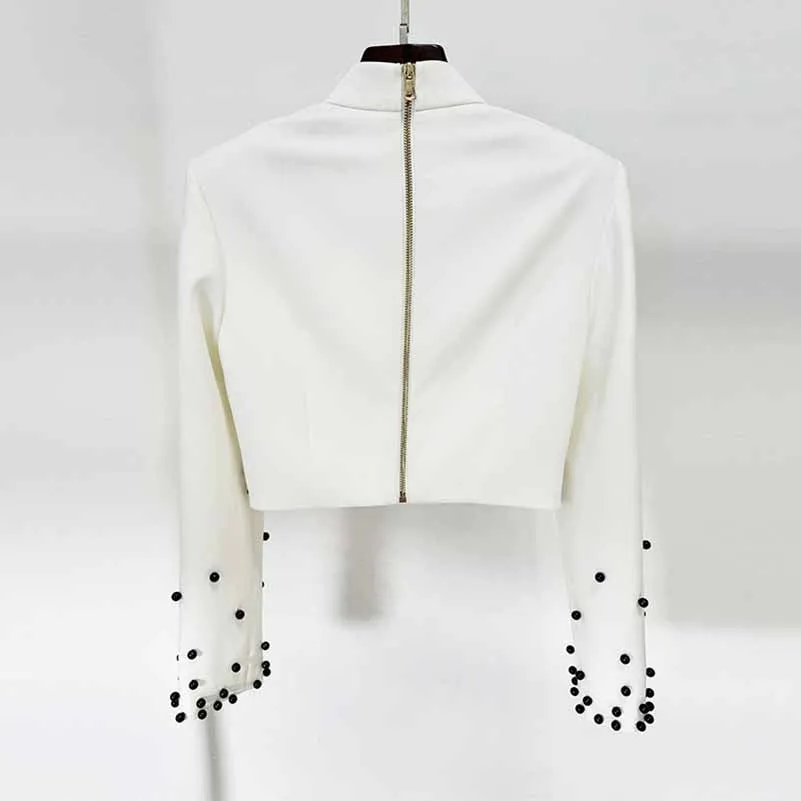 Women's Pearl Beaded Cocktail Skirt Suit White Two-Piece Long Skirt Suit