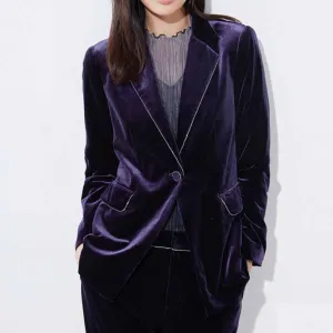 Women's Purple Velvet Pant Suits Set Ladies Flare Pants Party Suit