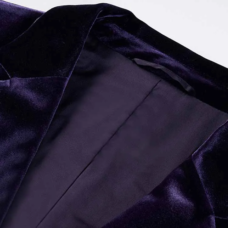 Women's Purple Velvet Pant Suits Set Ladies Flare Pants Party Suit