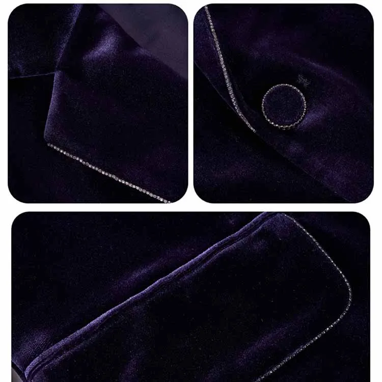 Women's Purple Velvet Pant Suits Set Ladies Flare Pants Party Suit
