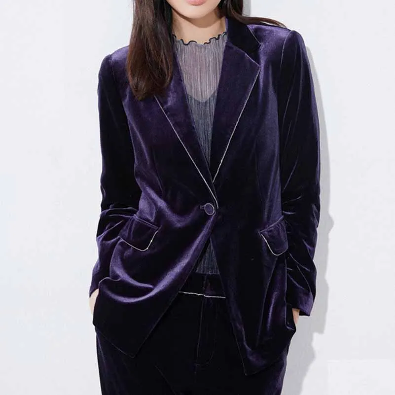 Women's Purple Velvet Pant Suits Set Ladies Flare Pants Party Suit