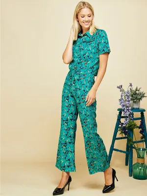 WOMEN'S SHORT SLEEVE BLOUSE TOP & WIDE LEG PANTS FLORAL 2PC SET