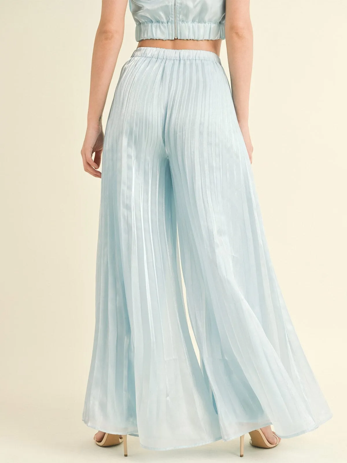 WOMEN'S SLEEVELESS CROP TOP & WIDE LEG PANTS PLEATED 2PC. SET