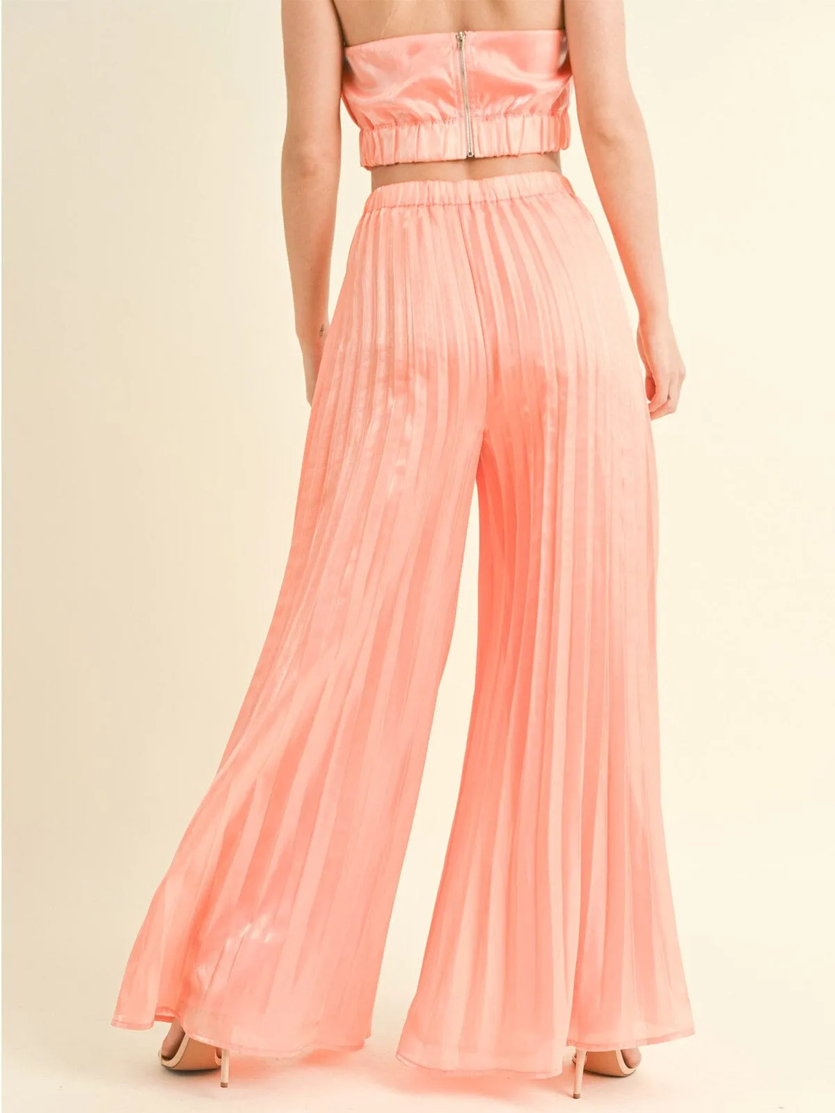 WOMEN'S SLEEVELESS CROP TOP & WIDE LEG PANTS PLEATED 2PC. SET