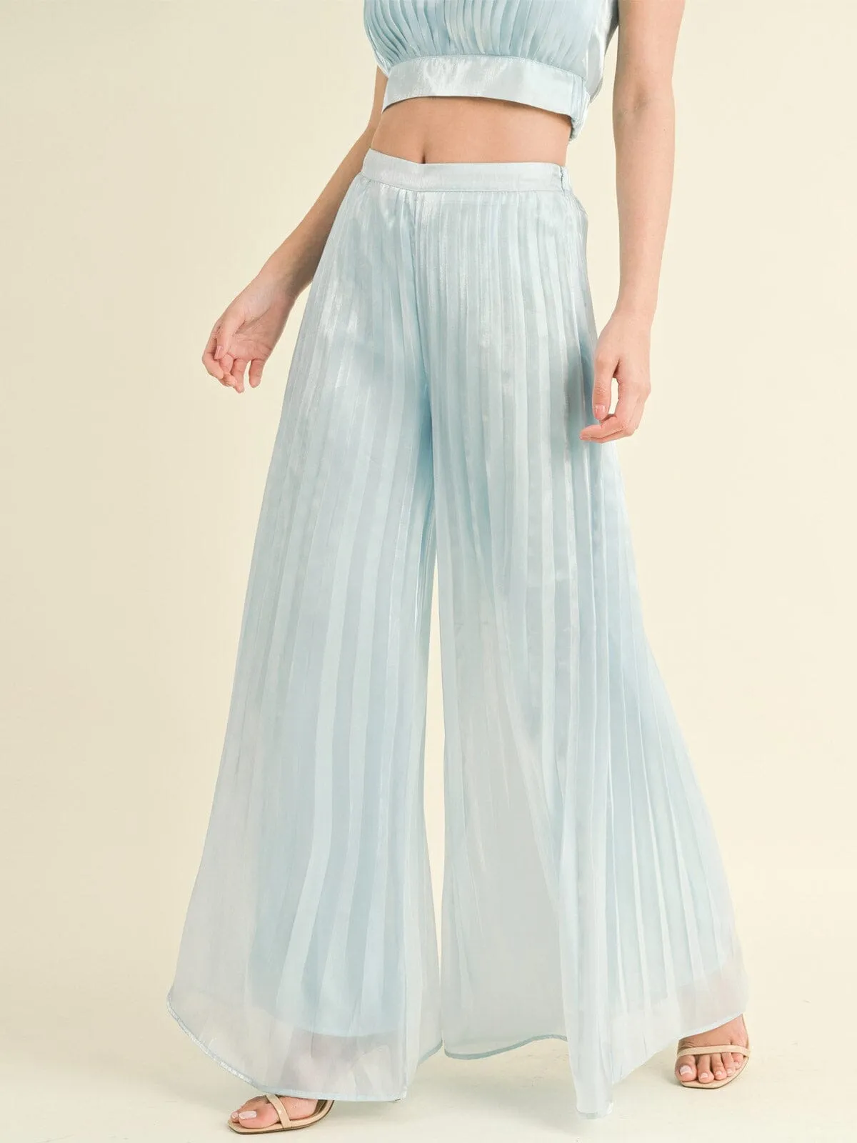 WOMEN'S SLEEVELESS CROP TOP & WIDE LEG PANTS PLEATED 2PC. SET