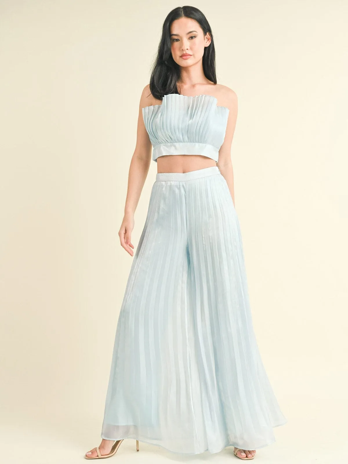 WOMEN'S SLEEVELESS CROP TOP & WIDE LEG PANTS PLEATED 2PC. SET