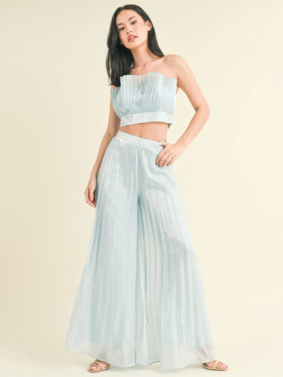WOMEN'S SLEEVELESS CROP TOP & WIDE LEG PANTS PLEATED 2PC. SET
