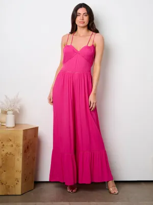 WOMEN'S SLEEVELESS OPEN BACK RUFFLE WIDE LEG JUMPSUIT