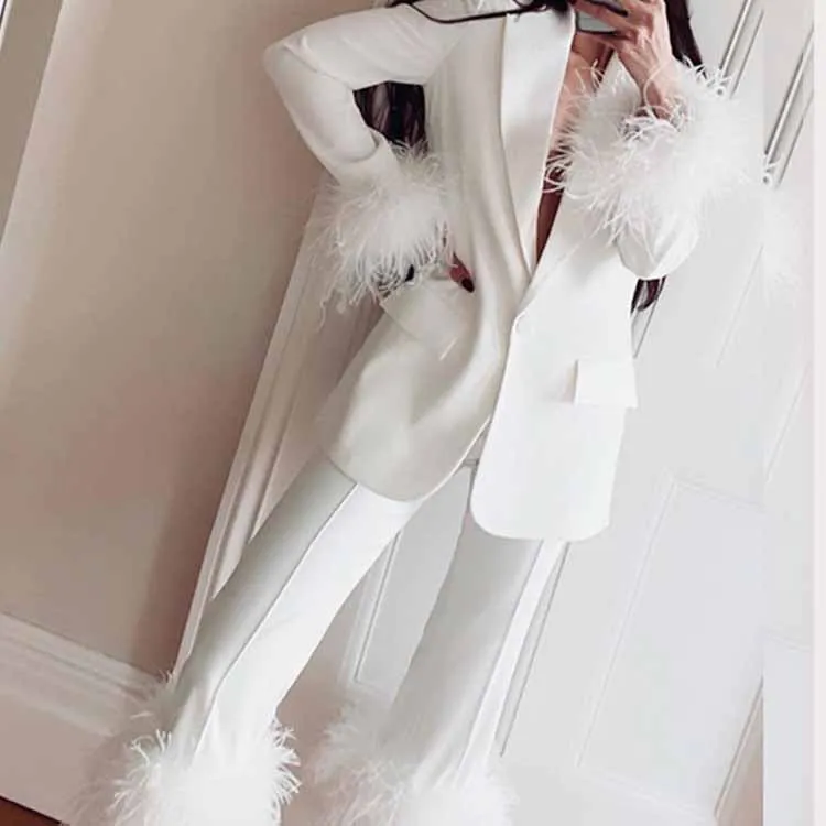 Women's Two Piece Pantsuit  High Waisted Flare Pants Suit Wedding Suits