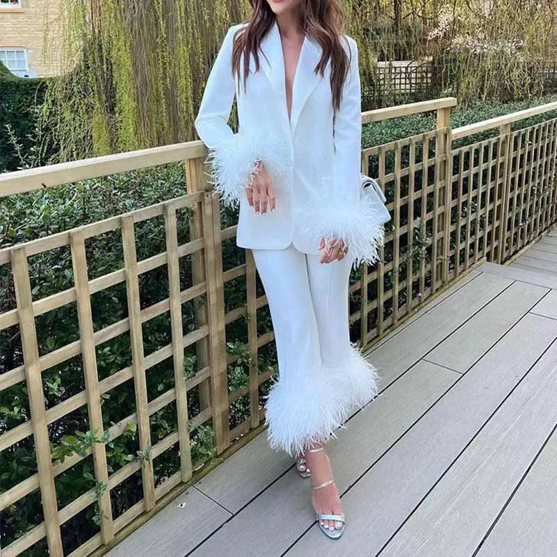 Women's Two Piece Pantsuit  High Waisted Flare Pants Suit Wedding Suits