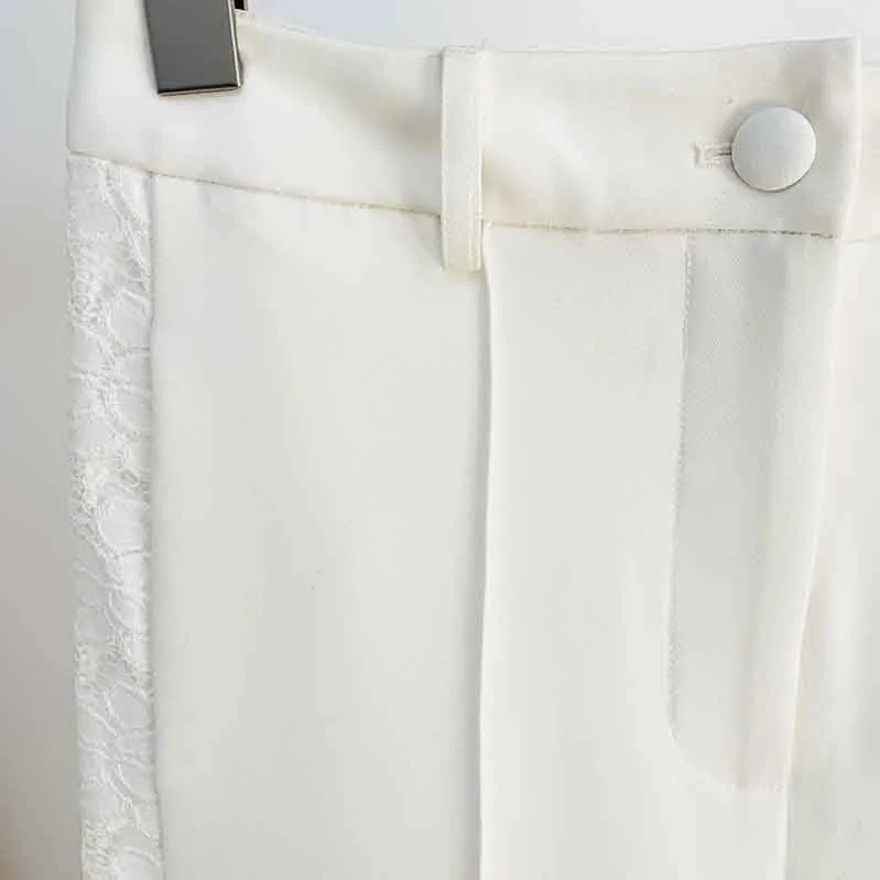 Women's White Pantsuit  High Waisted Flare Pants Suit Wedding Lace Up Suits