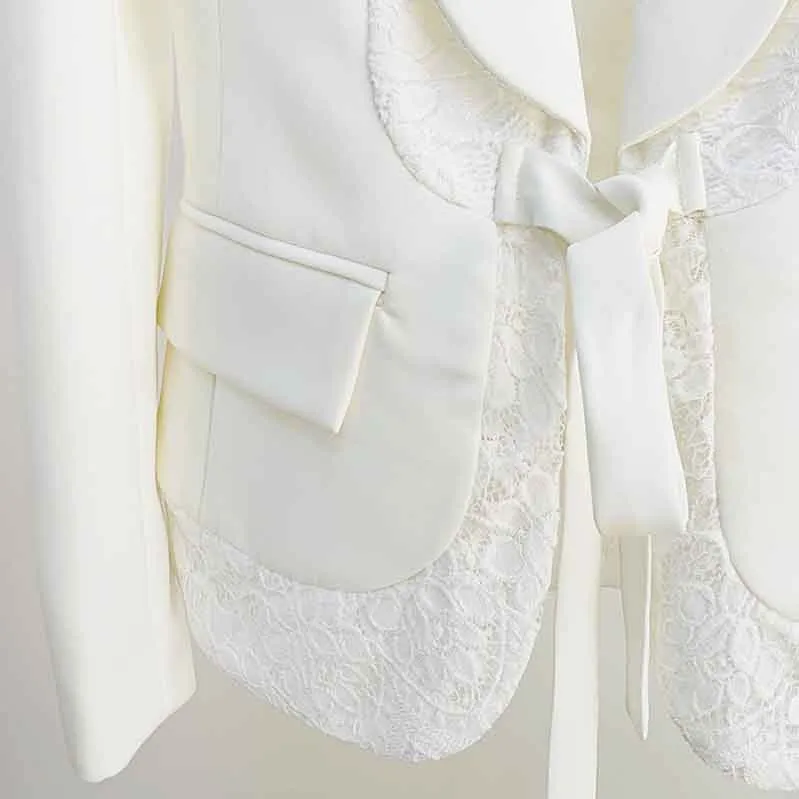 Women's White Pantsuit  High Waisted Flare Pants Suit Wedding Lace Up Suits