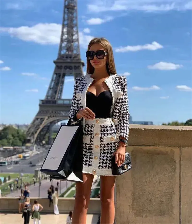 Womens Zipper Jacket  A-line Skirt Set - Sexy Temperament Suit