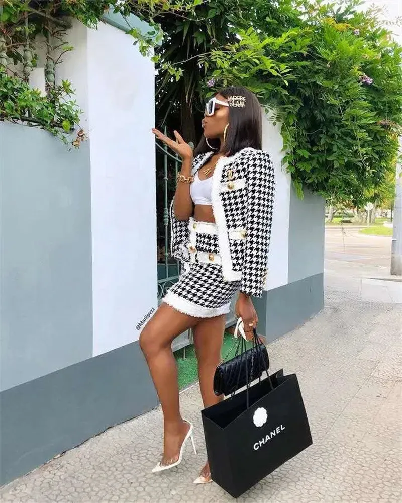 Womens Zipper Jacket  A-line Skirt Set - Sexy Temperament Suit