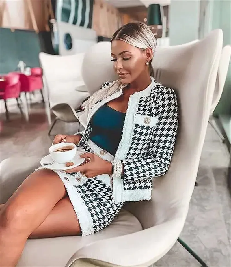 Womens Zipper Jacket  A-line Skirt Set - Sexy Temperament Suit