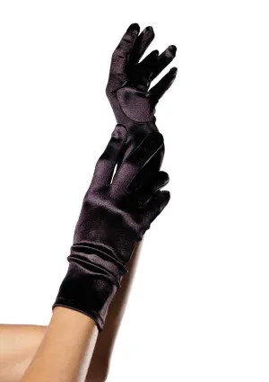 Wrist Length Satin Gloves Black