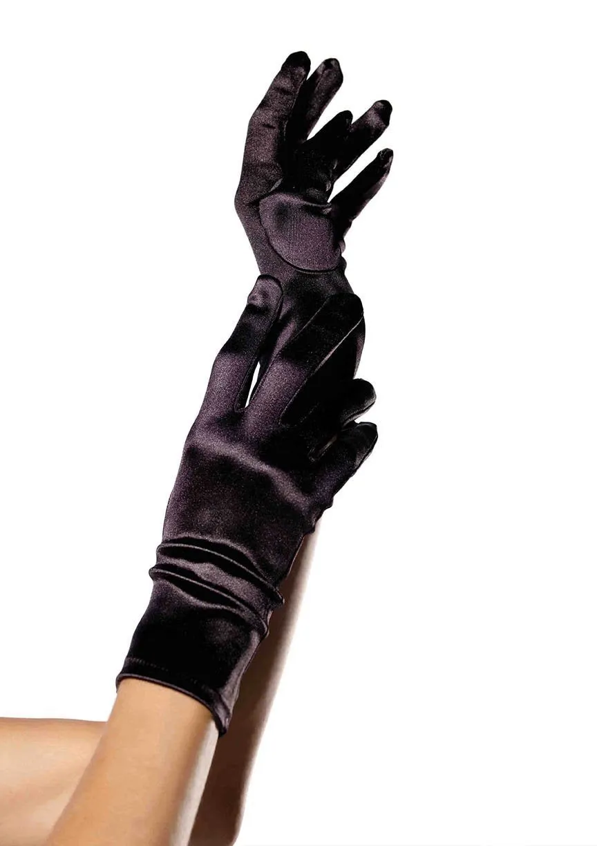 Wrist Length Satin Gloves Black