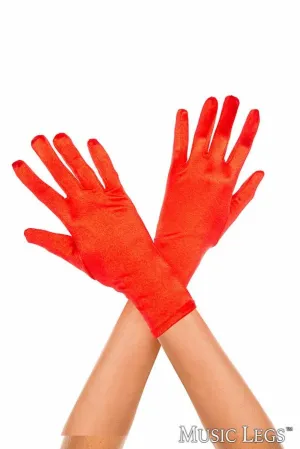 Wrist Length Satin Gloves Red