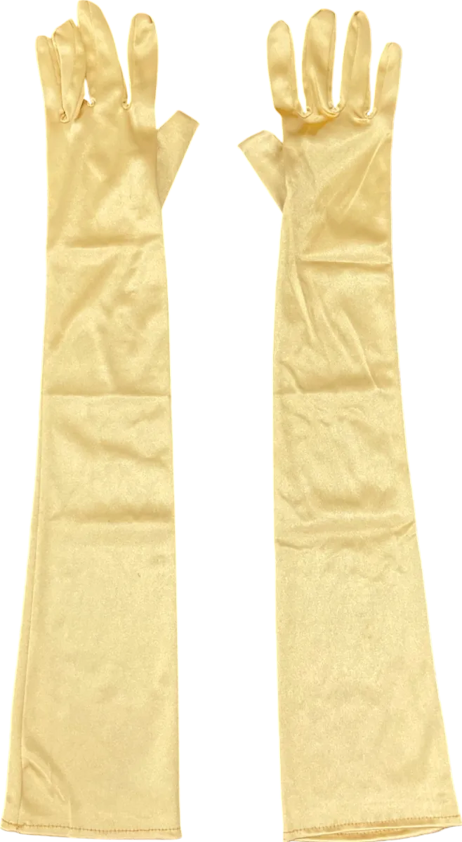 Yellow Satin Opera Gloves One Size